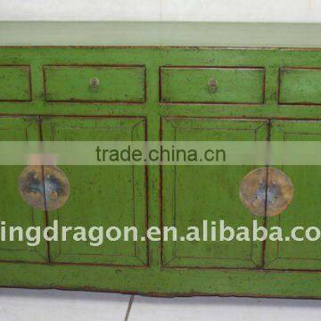 Chinese Antique Style Jilin Green Four Door Four Drawer Cabinet