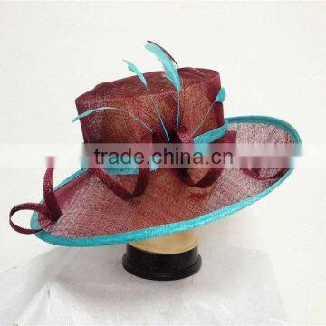 Wine/teal two tone sinamay hat