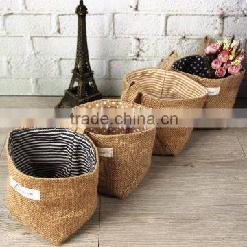 2015 wholesale folded jute storage bag with cotton lining