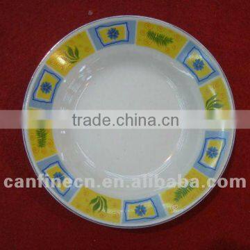 cheap white ceramic dinner plate with flower design / round ceramic porcelain flat plate