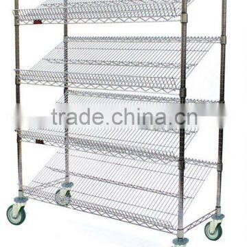 Slanted Stationary & Mobile Wire Shelving with Bins