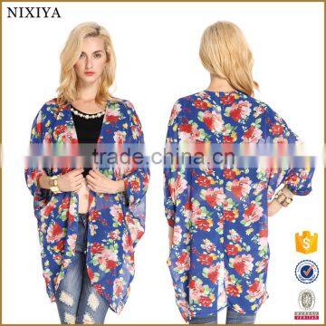 Floral Print Batwing Sleeve Cardigan Fashion Blouse Designs 2015