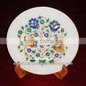 Round Marble Inlay Plate Antique Marble Inlay Plate