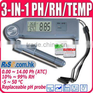 Humidity Temperature Thermometer Hygrometer Replaceable Probe 0~14 3-in-1 Tester pH Meter