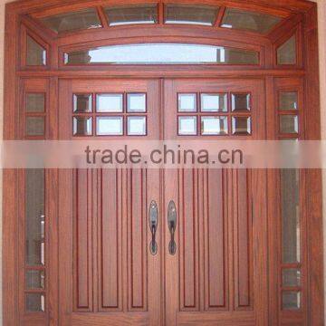 Glass Inserts Wooden Double Panel Doors Design Side Lite Transom DJ-S9750STHA