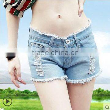 Ladies denim shorts hole female tide loose thin pants mm code Summer Shorts slim