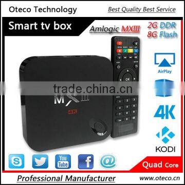 Top Selling mxiii 4K H.265 XBMC 2.4/5.0Ghz dual channel Wifi amlogic s802 quad core 2g 8g android 4.4 smart tv box mx3