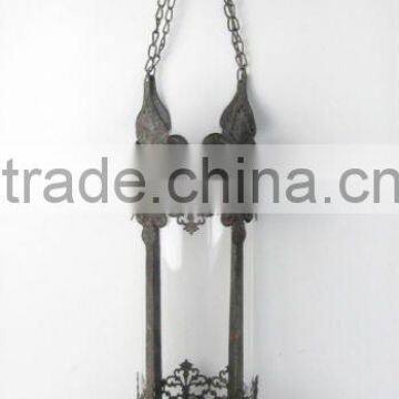 100309MC- hanging metal candle lantern w/chain