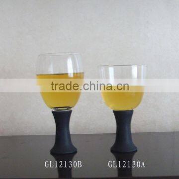 Handmade Black Colour Stem Glass White Wine Glass photo-3