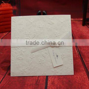 Yiwu manufacturer blank embossed flowers and butterfly ribbon wedding cards