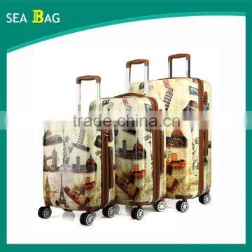 2016 style PU printed spin wheels luggage bags cases set