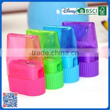 2016 bulk sale one hole plastic pencil sharpener with transparent color