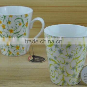 11OZ tiny flower overall decal printed coffee cups, shiny surface new bone china mug, KL5002-906