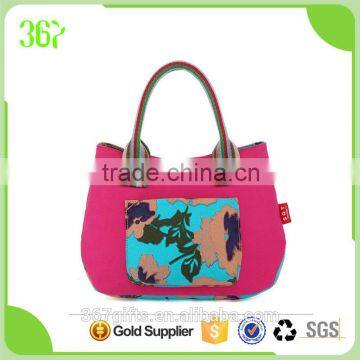 High Quality Cotton Canvas Shopping Tote Women Handbag with Front Pocket