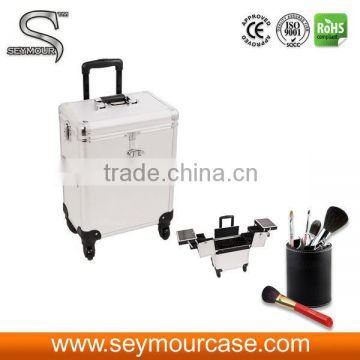 Professional Trolley Aluminum Cosmetic Case with wheels & Trays