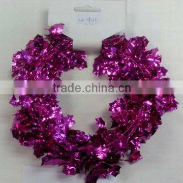 HOT SALE 9 Feet Fushia Metallic PVC Holly Leaf Wired Tinsel Garlands for X'mas Present Packaging Decorations