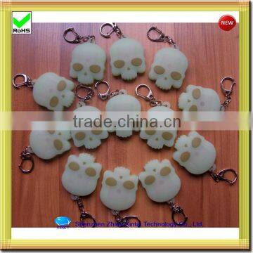 glow in the dark skull silicone custom led keychain