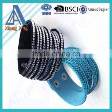 Single Wrap Rhinestone Custom Braided Leather Bracelets photo-4