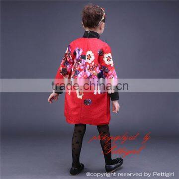 Chinese Style Girls Autumn 2 Piece Clothes Set Button Front Trench and Floral Dress For Kids Holidays Wear CS81009-4 photo-2