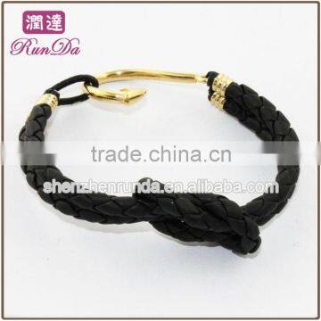 High Quality Real leather bracelet with fish hook wholesale jewelry manufactuere