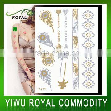 Popular Feather Pattern Body Sticker Gold Foil Temporary Tattoos