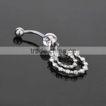 Multi Clear Gems Paved Circle Inlay Dangle Belly Button Naval Ring.