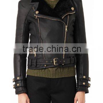 Womens Leather Shearling Biker Jacket