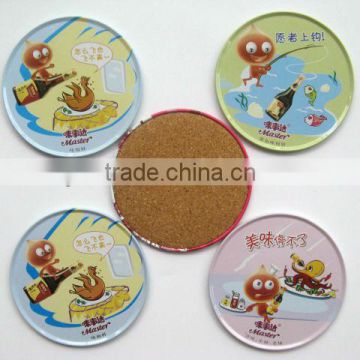 Tinplate Cork drink coasters/round slate cork coasters/ cup coasterCJ052