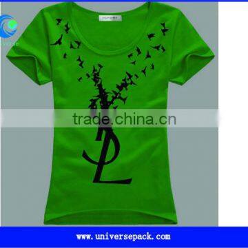 cvc spandex short sleeve flocking t shirt for wholesale
