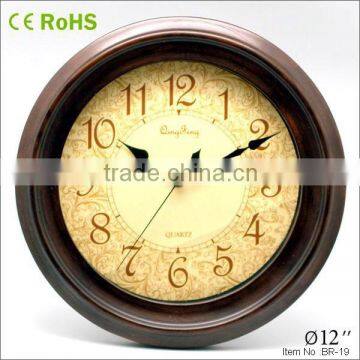 12inch quartz wooden wall clock numbers dial design clock 12W01BR-19