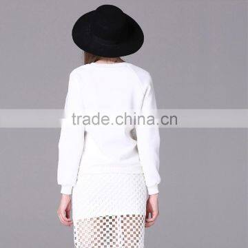 New 2016 Woman OL Casual Suits Female Long Sleeve Blouse Short Skirt Two-Pieces Set Hollowed Lace Patched photo-4