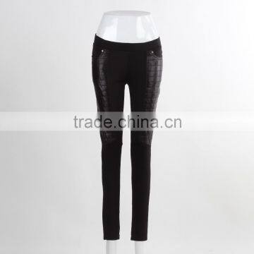 F5W30162 Women Black Leather Patch Sweat Pants