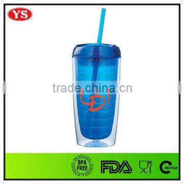 16oz Insulated Double Wall Plastic Promotional Coffee Tumbler With Straw