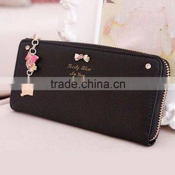 Women Leather Bow Pendant Clutch Long Card Purse Handbag Zip Wallet Bag Holder