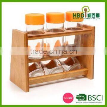 Eco-friendly Wooden Glass Spice Canister Set With Bamboo Rack photo-4