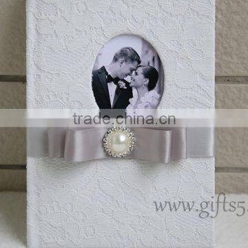 Lace White Fabric Wedding Signature Guest Book photo-1