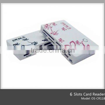 OEM wholesale high quality 6 ports print flower plastic card reader(OS-CR118)