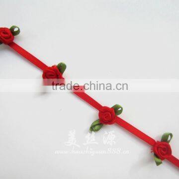 Mini Satin Ribbon Rose Trim With Leaves photo-2