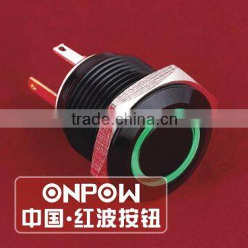 ONPOW 16mm ring lighted momentary black aluminium alloy pushbutton switch with IP65 (GQ16F-10E/JL/G/2.8V/A) CE, RoHS
