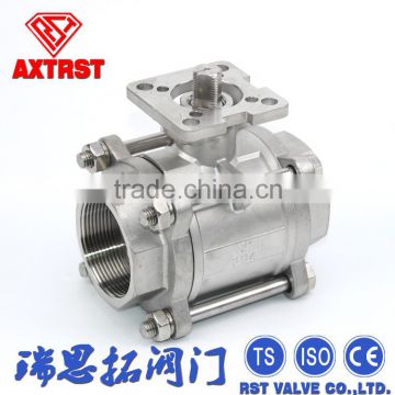 3PC SS Float Thread Ball Valve Drawing with Direct Mounting Pad