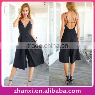 Chiffon Black Backless Jumpsuits Straps Wide Leg Pants Wholesale Women Bodysuits Ladies Sexy