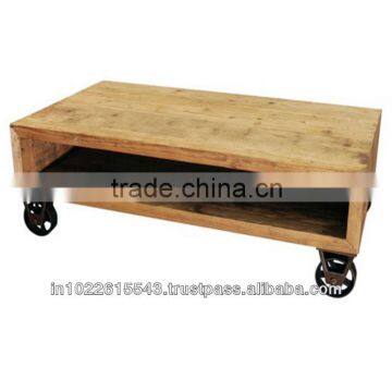 Reclamed wood On wheels French Industrial Coffee Table