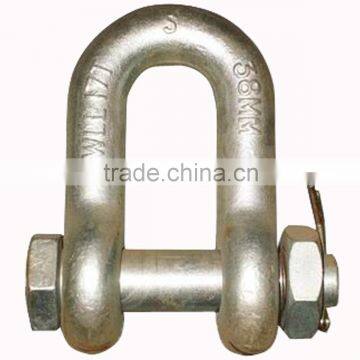 High tensile shackle with safety pin and nut