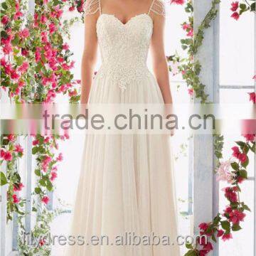 2016 New Arrival Sweetheart A-Line Chiffon Weeding Dress With Beading Spaghetti Straps Sexy Deep V-Back Bridal Gown ML044