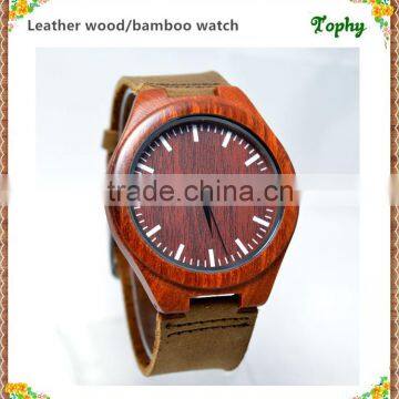 2016 popular wood watches for man and woman, Genuine leather band and wood case