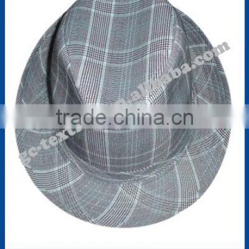 light grey checked fedora hat