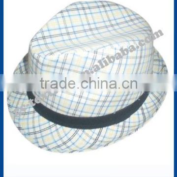 white checked fedora hat