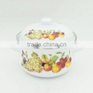 China Manufacturers Fruit Decal Printing Carbon Steel Cookware Enamel Casserole