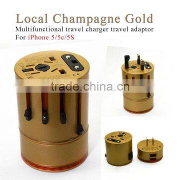 Multifunctional Universal usb travel charger travel adapter for iPhone 5 5c 5S gold