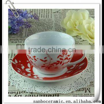 High Quality150ml China Red Branch Design Coffee Cup And Saucer